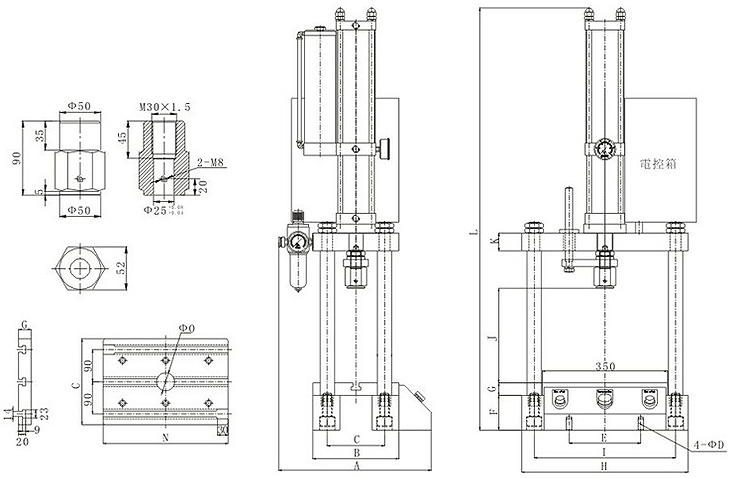四柱型油氣分離氣液壓力機外形圖